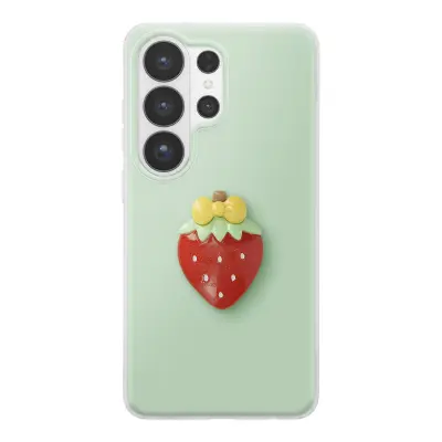Ovitek za Galaxy S26 Ultra s 3D motivom jagode in dvignjenim robom, Zelena