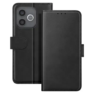 Etui Honor 600 Lite z usnjenim učinkom, s prostorom kartice in funkcijo stojala, Črna