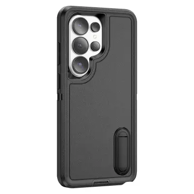 Ovitek za Galaxy S26 Ultra tri-materialni ojačani z vgrajenim stojalom, Črna