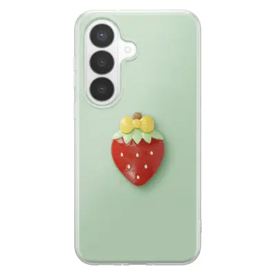 Ovitek za Galaxy S26 s 3D motivom jagode in dvignjenim robom, Zelena
