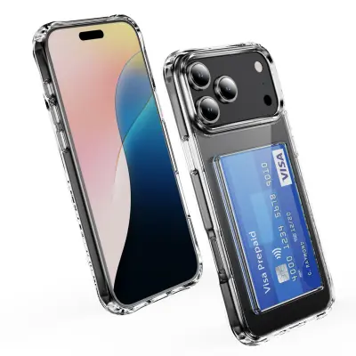 Prozoren akrilni etui za iPhone 17 Pro z režo za kartico in zaščito pred udarci