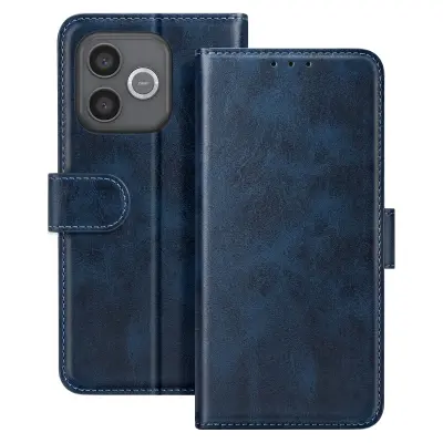 Etui Honor 600 Lite z usnjenim učinkom, s prostorom kartice in funkcijo stojala, Nočno modra