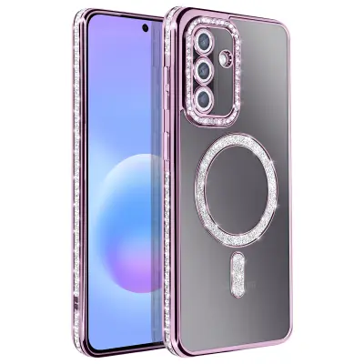 Ovitek za Galaxy A57 Združljiv s polnjenjem Qi z diamantnim Strass robom, Vijolična