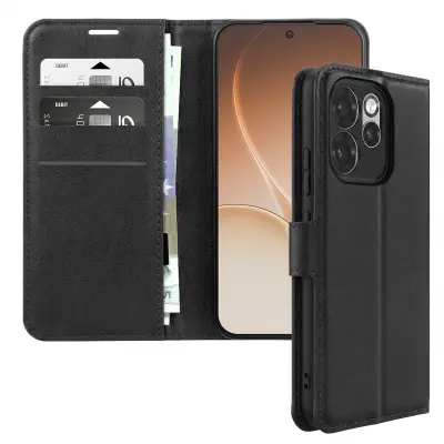 Denarnica za Oppo Reno 15 Pro Prešit učinek s funkcijo stojala, Črna