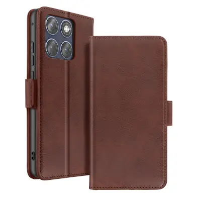 Preklopna Torbica za Motorola Edge 70 Fusion s Patina Efektom in Stojalom, Temno rjava