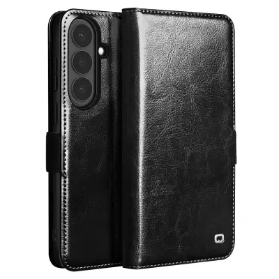 Qialino, Vintage denarnica etui Galaxy S26 Plus, video stojalo, Črna