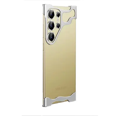 Eleganten srebrn kovinski etui + folija za objektiv za Samsung S25 Ultra