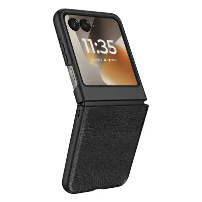 Ovitek za Motorola Razr 70 Videz Usnja Krokodil Odprt Zaslon, Črna