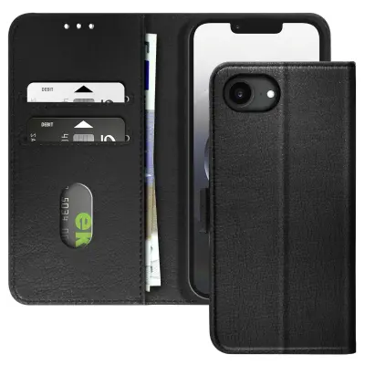 Chesterfield preklopna torbica za iPhone 17e s stojalom, Črna