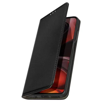 Preklopna torbica za Moto G17 – predali za kartice in video stojalo, Črna