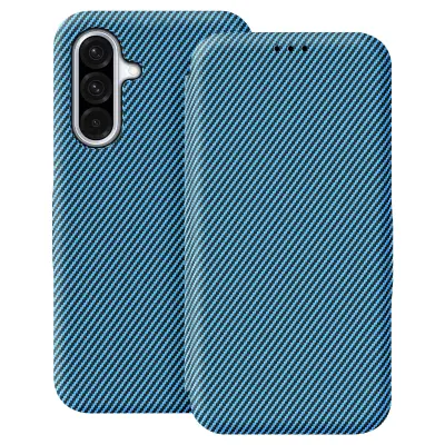 Etui za Galaxy A37 videz karbona z držalom za kartice anti-RFID, Modra