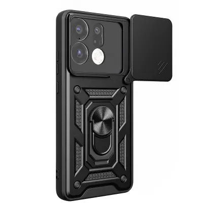 Ovitek proti Udarcem za Oppo Find X9 z Vrtljivim Pokrovom Kamere in Nosilnim Obročkom, Črna