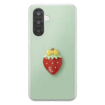 Ovitek za Galaxy A56 s 3D motivom jagode in dvignjenim robom, Zelena