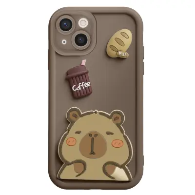 Ovitak za iPhone 13 s 3D motivi Capybara, Rjava