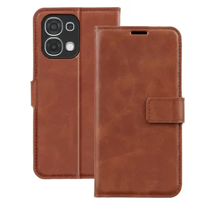 Denarnica za Oppo A6 Pro Prešit učinek s funkcijo stojala, Rjava