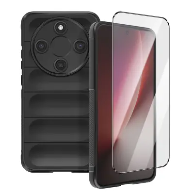 Zaščita in kaljeno steklo za Honor Magic 8 Lite mehka antišok ojačana, Prozorna črna