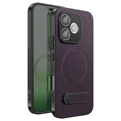 Torbica za Honor 600 Lite karbonski učinek z MagSafe/Qi2 stojalom, Vijolična