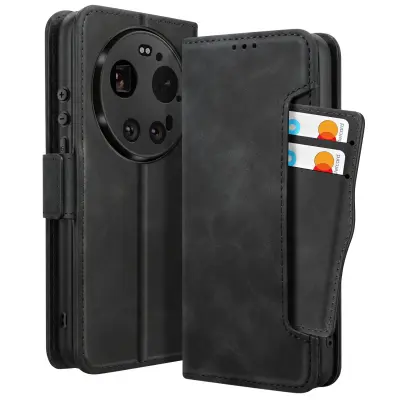 Denarnici ovitek za Xiaomi 17 Ultra z odstranljivim držalom, Črna