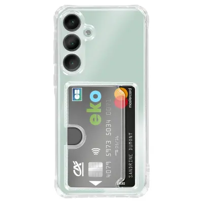 Etui za Galaxy S24 FE z vgrajenim držalom za kartice in okrepljeni kotički, Prozorna