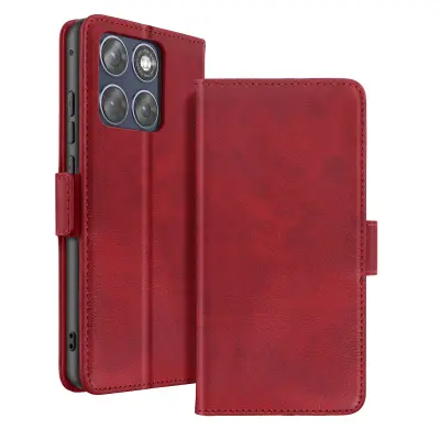 Preklopna Torbica za Motorola Edge 70 Fusion s Patina Efektom in Stojalom, Rdeča