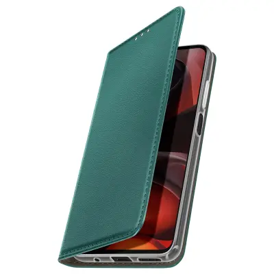 Preklopna torbica za Moto G17 – predali za kartice in video stojalo, Zelena