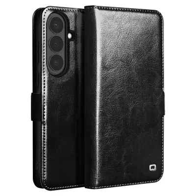 Qialino, Vintage denarnica etui Galaxy S26 z video stojalom, Črna