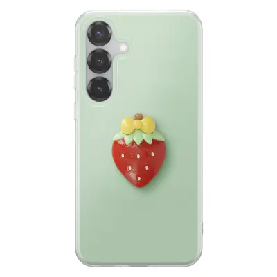 Ovitek za Galaxy S24 / S25 s 3D motivom jagode in dvignjenim robom, Zelena