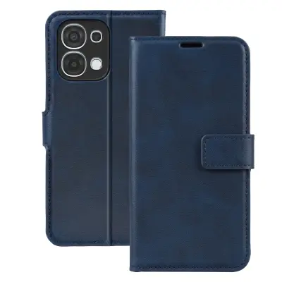Denarnica za Oppo A6 Pro Prešit učinek s funkcijo stojala, Nočno modra