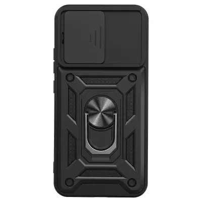 Etui za Oppo Reno 15 Pro s Prstanastim Stojalom in Pokrovčkom Kamere, Črna