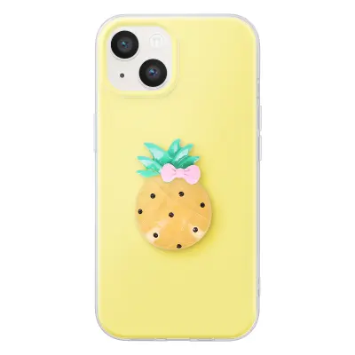 Ovitak za iPhone 14 s 3D motivi ananasa, Rumena