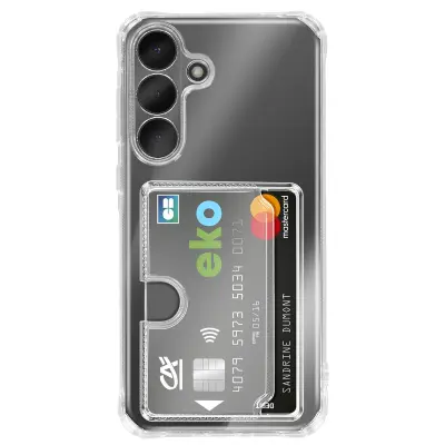 Etui za Galaxy S26 Plus z vgrajenim držalom za kartice in okrepljeni kotički, Prozorna