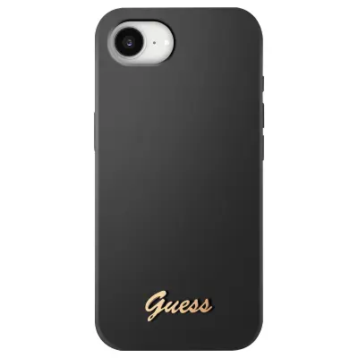 Guess, MagSafe silikonski soft-touch etui za iPhone 17e z elegantnim kovinskim logom, Črna