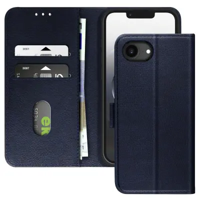 Chesterfield preklopna torbica za iPhone 17e s stojalom, Nočno modra