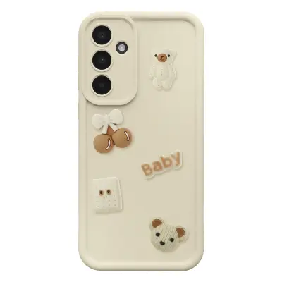 Ovitek za Galaxy A36 s 3D Kawaii Medvedki in Dvignjenim Robom, Bež