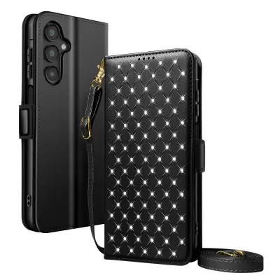 Etui za Galaxy A16 / A26 / A17 anti-RFID z naramnico in trakom, Črna