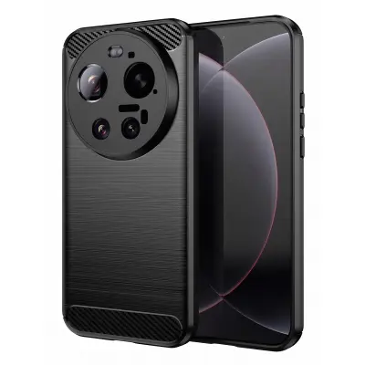 Silikonski Ovitek Xiaomi 17 Ultra, Karbonski Videz, Brušena Tekstura, Črna