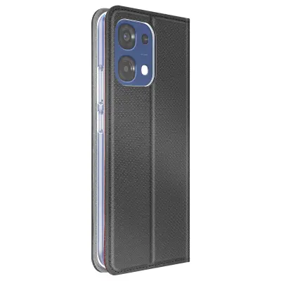 Torbica za Oppo A6 Pro Rebrasta tekstura s funkcijo stojala in imetnikom kartic, Črna