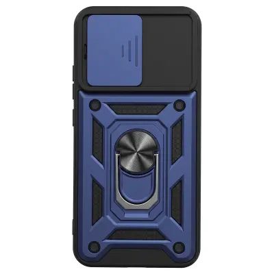 Etui za Oppo Reno 15 Pro s Prstanastim Stojalom in Pokrovčkom Kamere, Nočno modra