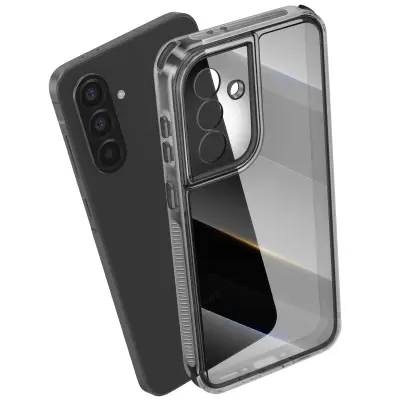 Ovitek za Galaxy A57 dvo-materialni z protidrsnima ročajema in ojačanimi vogali, Prozorna črna