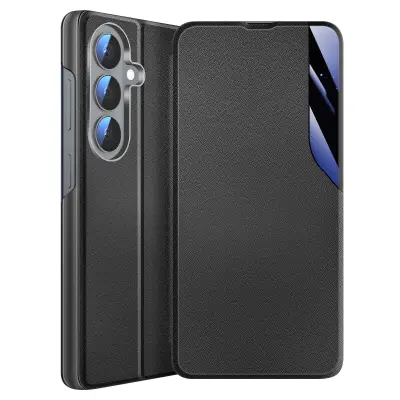 Preklopni etui za Galaxy S26 dvo-materilana zasnova s funkcijo stojala, Črna