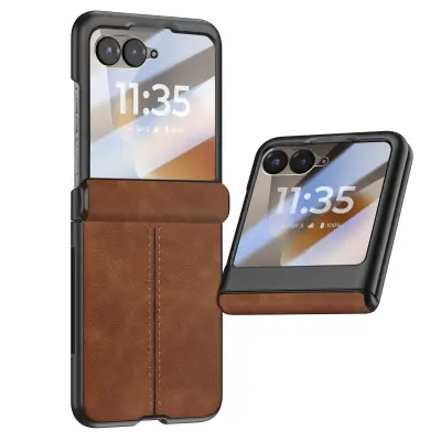 Ovitek za Motorola Razr 70 s Kaljenim Steklom za Zaslon, Rjava