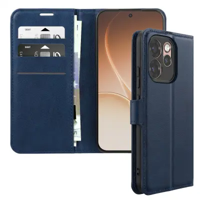Denarnica za Oppo Reno 15 Pro Prešit učinek s funkcijo stojala, Nočno modra