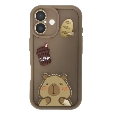 Ovitak za iPhone 16 s 3D motivi Capybara, Rjava