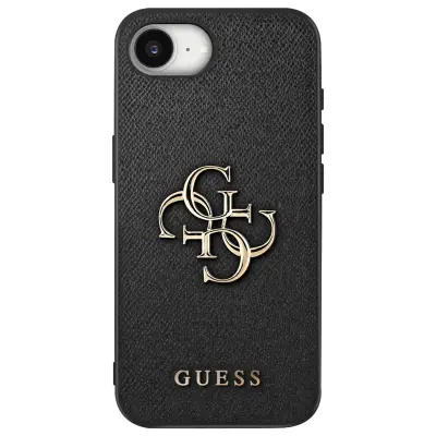 Guess, Etui za iPhone 17e velik logo 4G zrnatost videz umetnega usnja Saffiano, Črna
