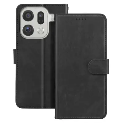 Torbica za Oppo Find X9 Pro Klasična folija z imetnikom kartic in funkcijo stojala, Črna