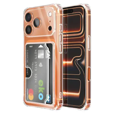 Ovitek za iPhone 17 Pro Max – vgrajen žep za kartice in ojačani vogali, Prozorna
