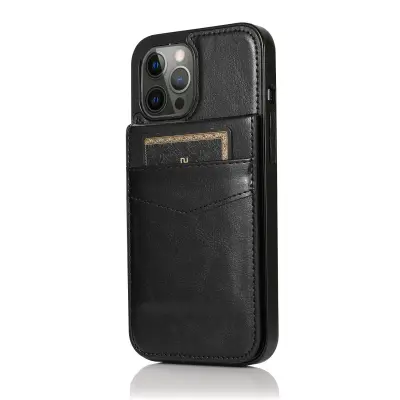 Usnjena torbica s preklopnim pokrovom in režami za kartice za Samsung Galaxy A51 - Črna