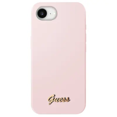 Guess, MagSafe silikonski soft-touch etui za iPhone 17e z elegantnim kovinskim logom, Roza