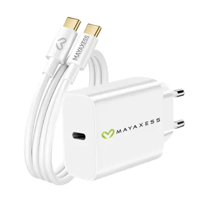 Mayaxess, Omrežni polnilnik za Galaxy S26 20W + 1m USB-C kabel, Bela