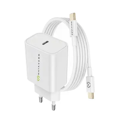 Mayaxess, Omrežni polnilnik za Galaxy S24 Ultra 20W + 1m USB-C kabel, Bela